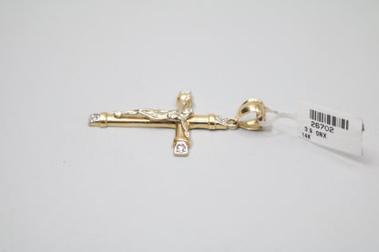 14K Two Tone Jesus Charm with Clear Stones