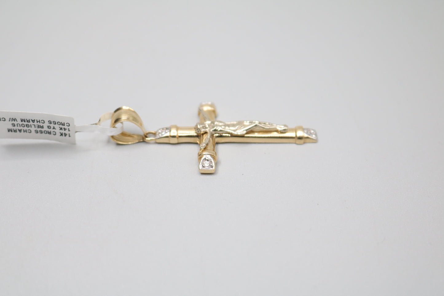 14K Two Tone Jesus Charm with Clear Stones