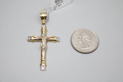 14K Two Tone Jesus Charm with Clear Stones