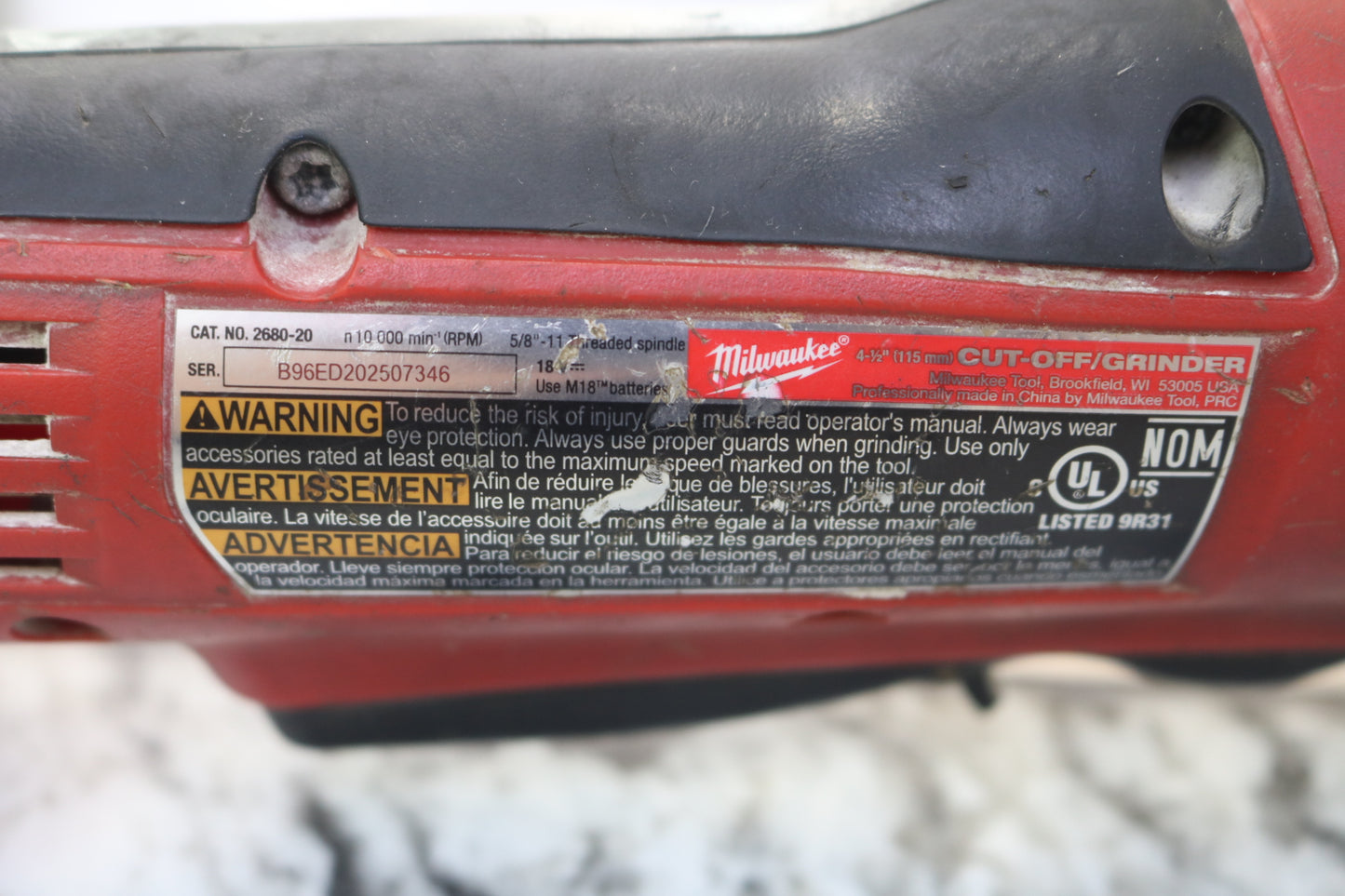 Milwaukee 2680-20 M18 4-1/2" Cut-Off / Angle Grinder