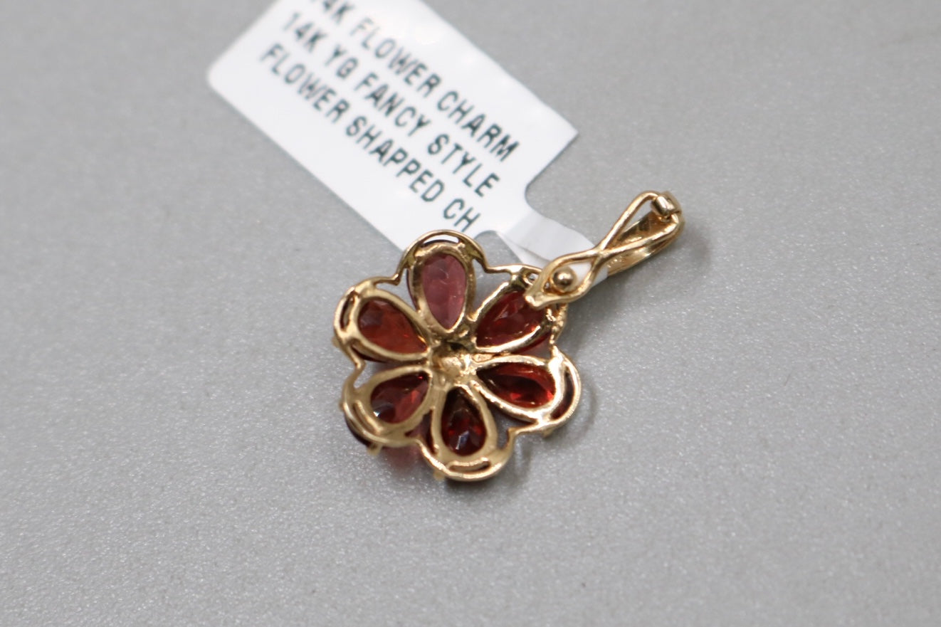 14K Yellow Gold Orange Tourmaline Flower Charm (1.8 Grams)