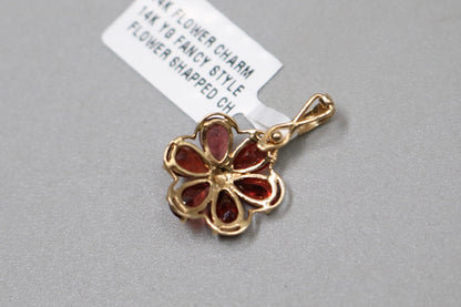 14K Yellow Gold Orange Tourmaline Flower Charm (1.8 Grams)