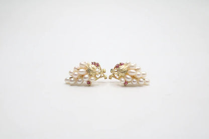 14K Yellow Gold Pearl Tear Drop Earrings (6.7 Grams)