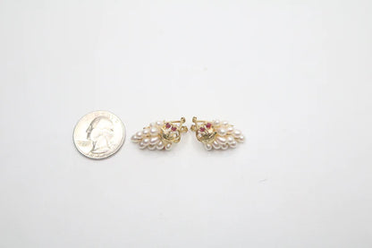 14K Yellow Gold Pearl Tear Drop Earrings (6.7 Grams)
