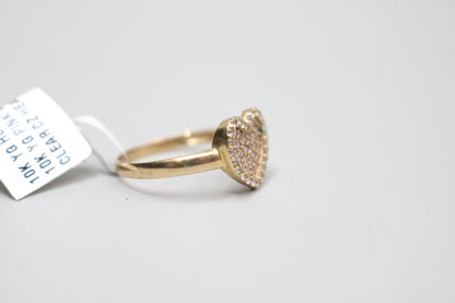 10K Yellow Gold Heart Ring w/Clear Stones (Size 7 1/4)