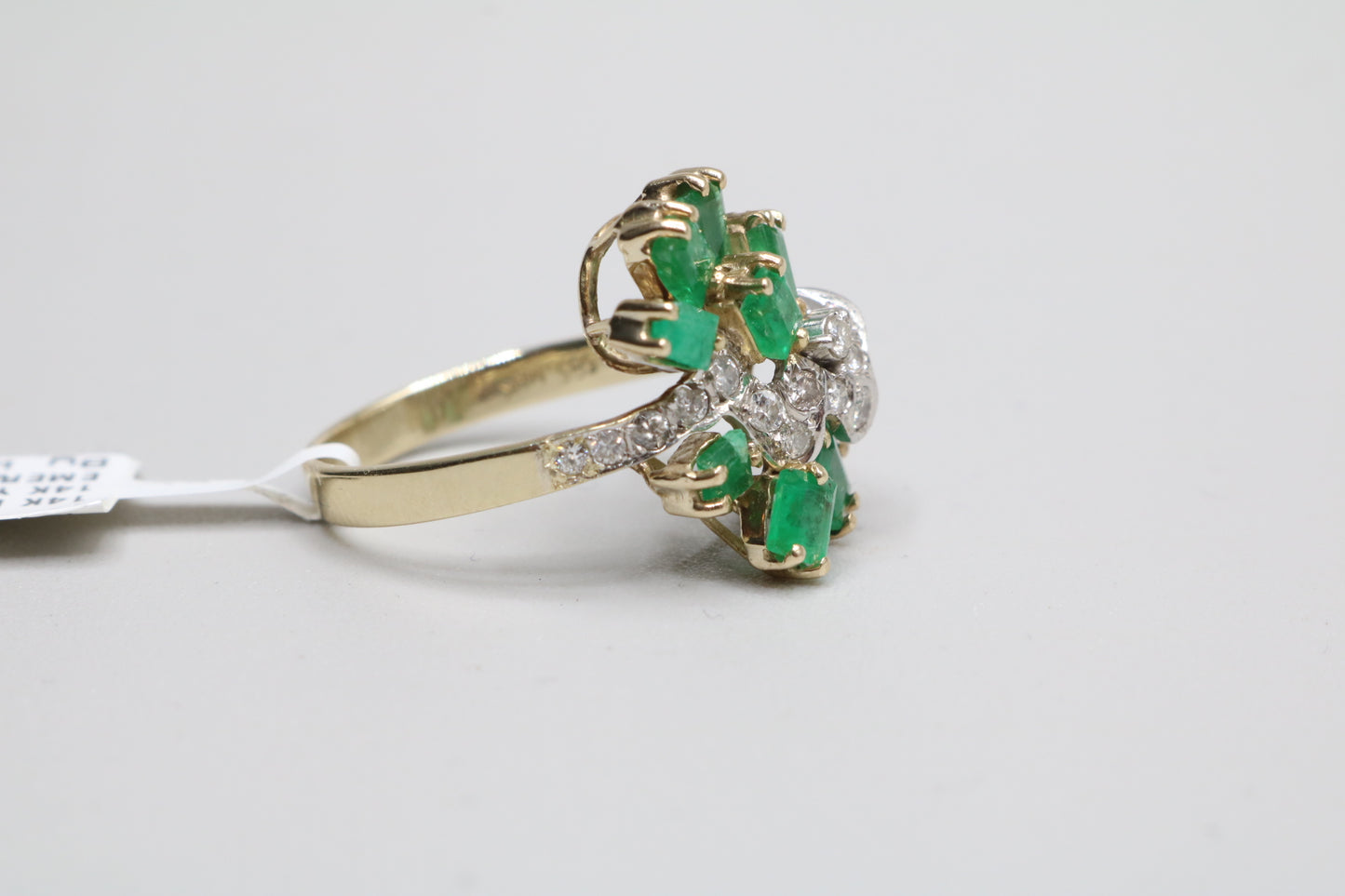 Ladies 14k YG 1.48 ctw Diamond & Emerald Cluster Ring (Size 7)