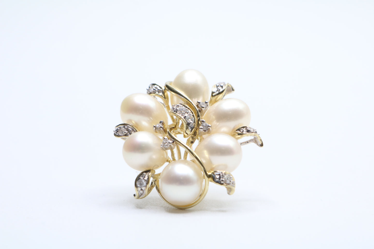 14K Yellow Gold Fancy Cluster Diamond Pearl Earrings (14 Grams)