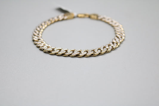 Gold Tone Sterling Silver Cuban Clear Stone Bracelet 8.75"  | Pre-Owned