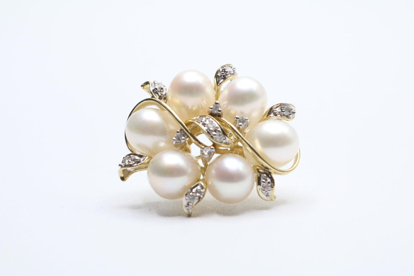 14K Yellow Gold Fancy Cluster Diamond Pearl Earrings (14 Grams)