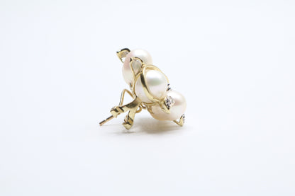 14K Yellow Gold Fancy Cluster Diamond Pearl Earrings (14 Grams)