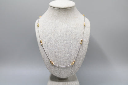 14K Two Tone Gold Bead Necklace (16 Inches)