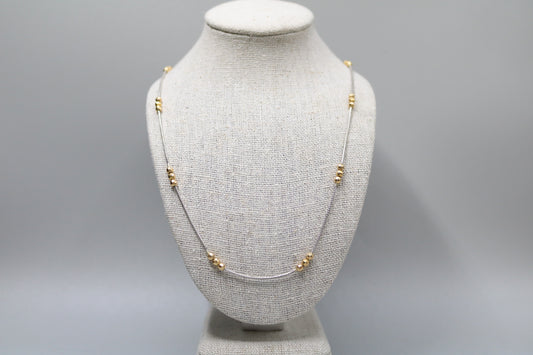 14K Two Tone Gold Bead Necklace (16 Inches)