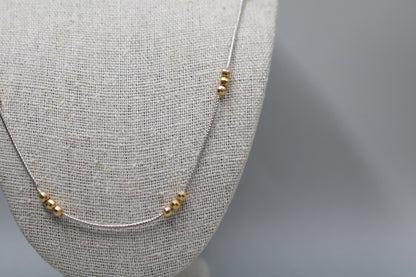14K Two Tone Gold Bead Necklace (16 Inches)