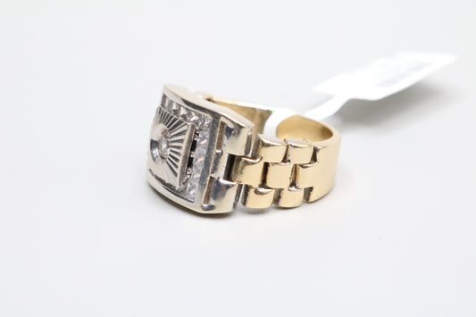 14k Two Tone Rolex Style Ring W/Cubic Zirconium (Size 10)