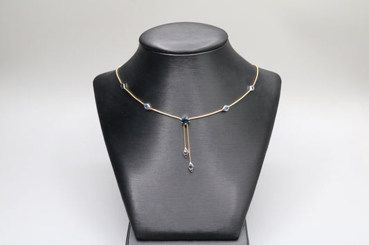 14K Two Tone Gold Sapphire Necklace (17 Inches) (0.55 CTW)