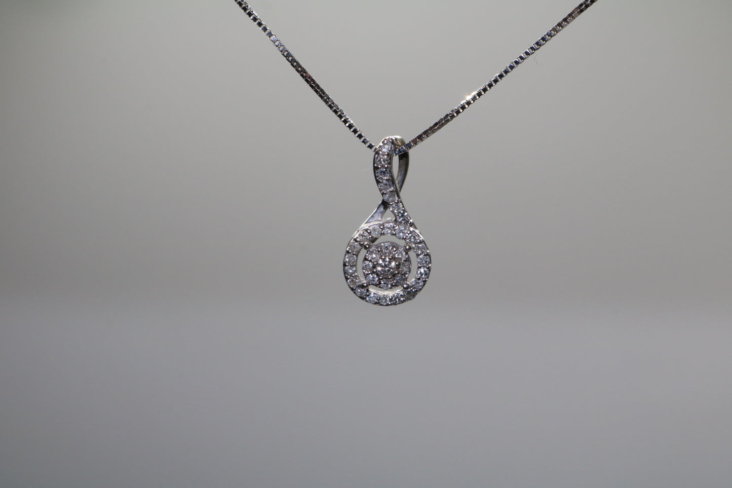 14K White Gold Box Chain with Infinity Style Charm with 34 Diamonds