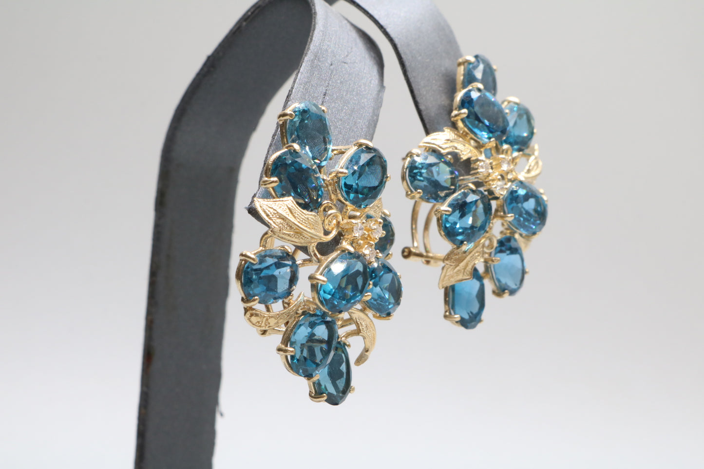 14K Yellow Gold Floral Earrings (Topaz 27.0 CTW) (Diamonds 0.18 CTW) (Local Pick-Up Only)
