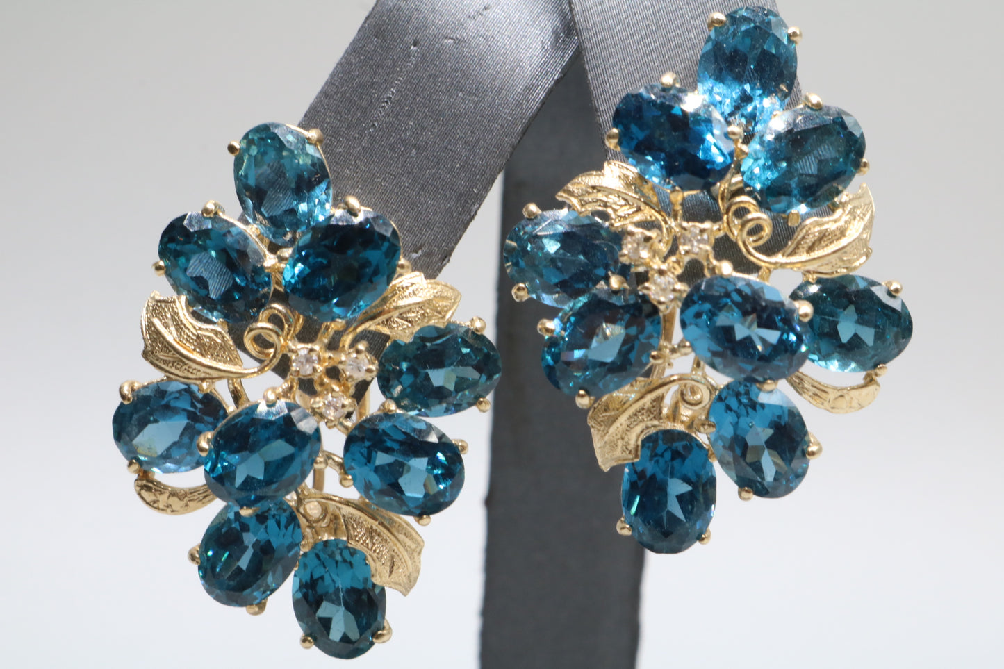 14K Yellow Gold Floral Earrings (Topaz 27.0 CTW) (Diamonds 0.18 CTW) (Local Pick-Up Only)
