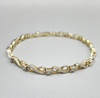 10K Yellow Gold Infinity Link Diamond Tennis Bracelet (0.315 CTW) (7.25 Inches)