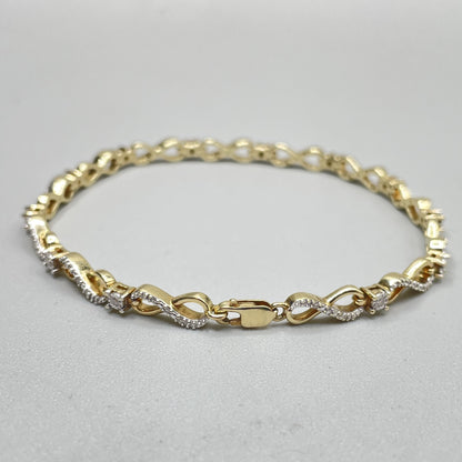 10K Yellow Gold Infinity Link Diamond Tennis Bracelet (0.315 CTW) (7.25 Inches)