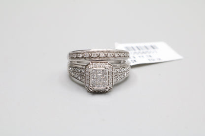 10K White Gold Diamond Wedding Set (Size 5)