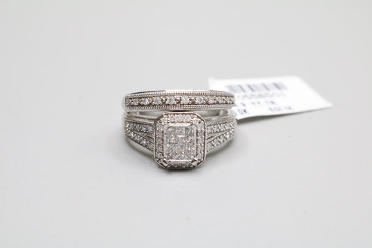10K White Gold Diamond Wedding Set (Size 5)