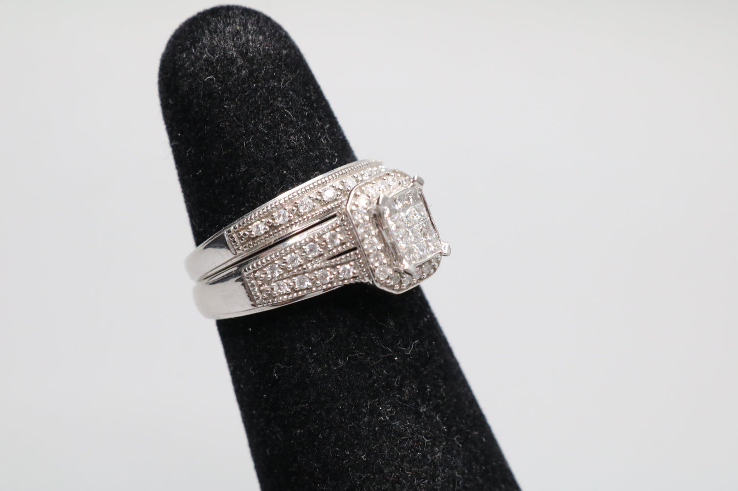 10K White Gold Diamond Wedding Set (Size 5)
