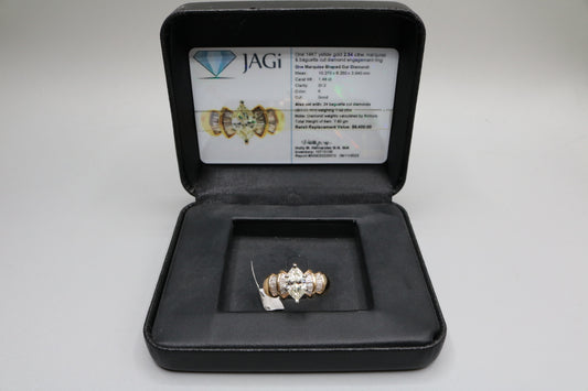 14K Yellow Gold 1.46CT Marquise & Baguette Cut Diamond Engagement Ring (Size 8 3/4) (Local pick-up only)
