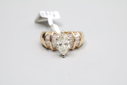 14K Yellow Gold 1.46CT Marquise & Baguette Cut Diamond Engagement Ring (Size 8 3/4) (Local pick-up only)