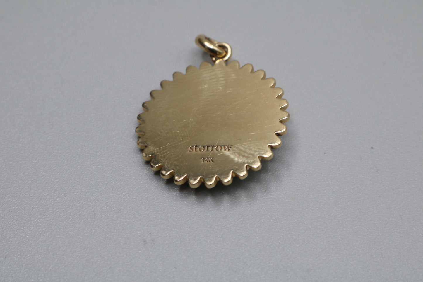 14K Yellow Gold Lapis Emerald Diamond Minnie Medallion Charm (7.8 Grams)