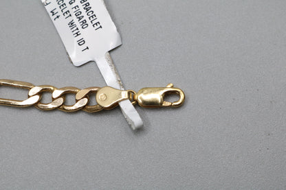 14K Yellow Gold ID Figaro Bracelet (Length 7 1/2")
