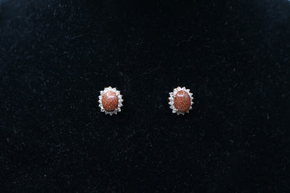 14k Yellow Gold Oval Brown Sunstone Earring