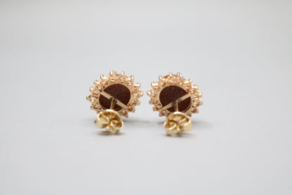 14k Yellow Gold Oval Brown Sunstone Earring