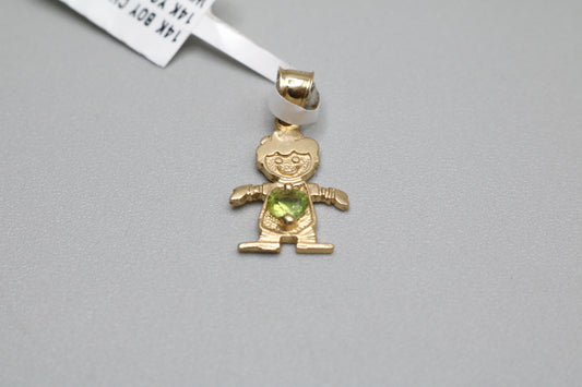 14k Yellow Gold Boy Charm with Hearted Green Stone (1.2 grams)