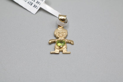 14k Yellow Gold Boy Charm with Hearted Green Stone (1.2 grams)