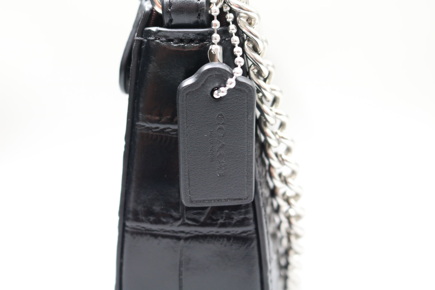 Coach Nolita 19 Mini In Embossed Leather Crocodile/Silver/Black