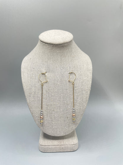 14K Three Tone Box Bead Earrings