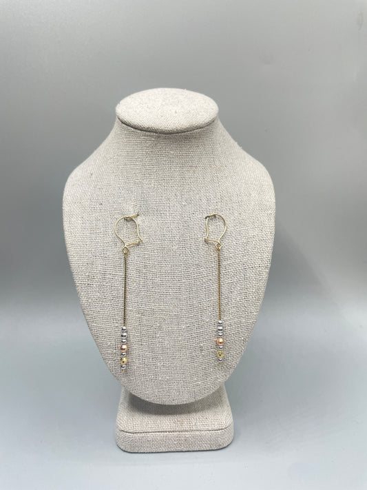 14K Three Tone Box Bead Earrings