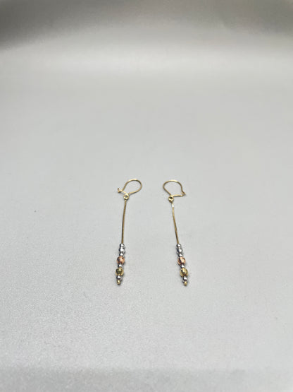 14K Three Tone Box Bead Earrings