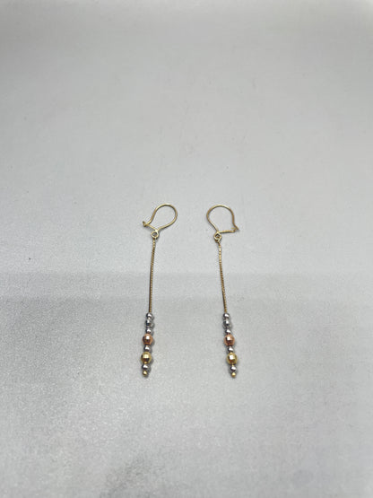 14K Three Tone Box Bead Earrings