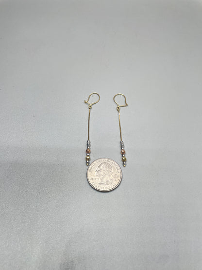 14K Three Tone Box Bead Earrings