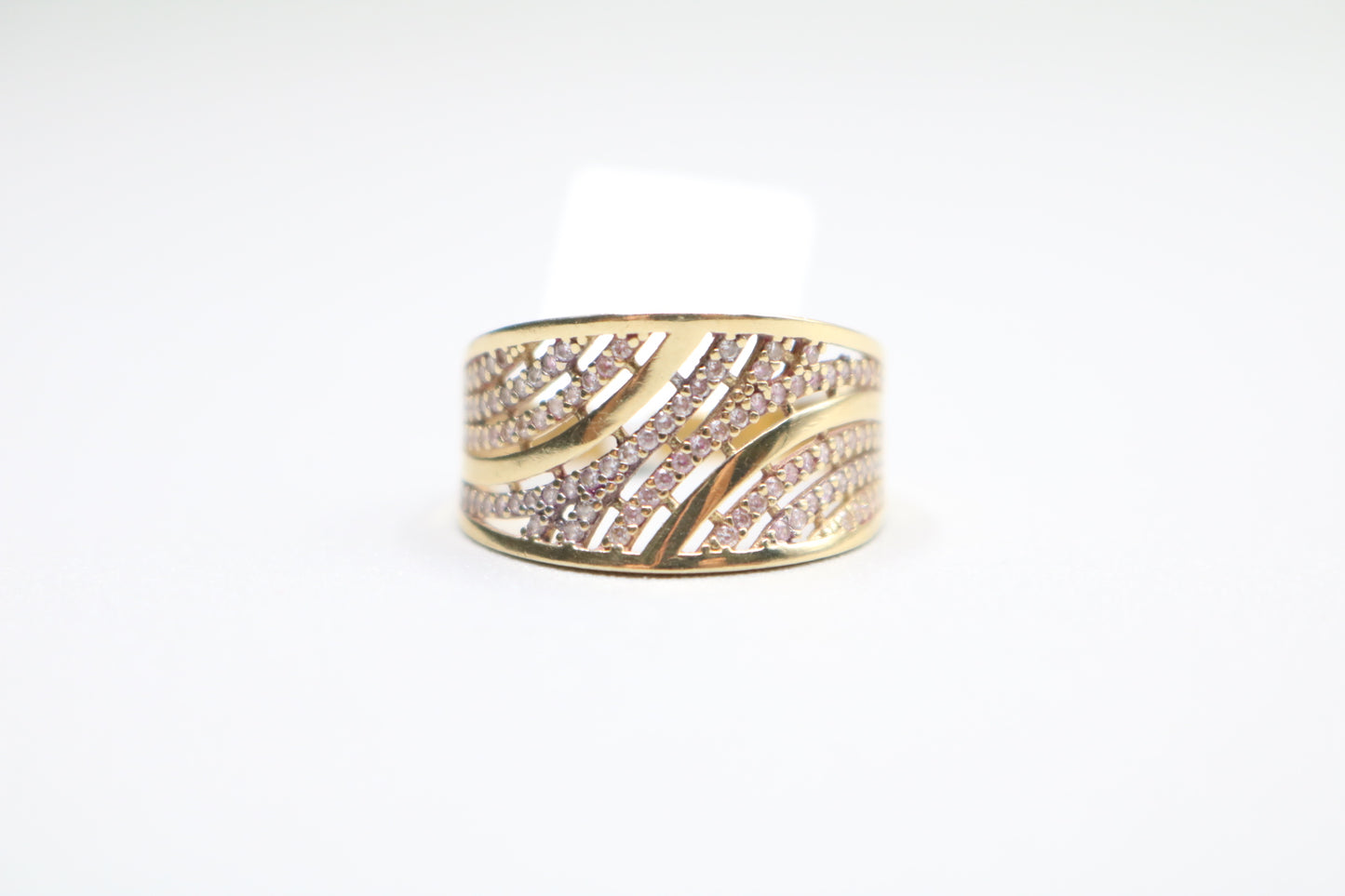 14k Yellow Gold Clear Stone Pave Wavy Ring (Size 7 3/4)