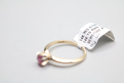 14k Authentic Yellow Gold Solitaire Ring W/Ruby Gemstone (Size 4 3/4)