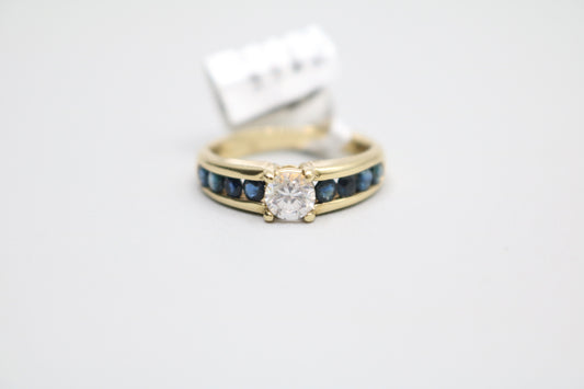 14k Yellow Gold Promise Ring w/Clear and Blue Topaz Gemstones (Size 6 1/2) Clearance Sale!!!