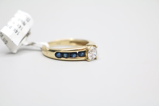 14k Yellow Gold Promise Ring w/Clear and Blue Topaz Gemstones (Size 6 1/2) Clearance Sale!!!