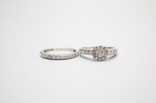 14K White Gold Halo Design Wedding Set (Size 8 3/4)(Local pick-up only)