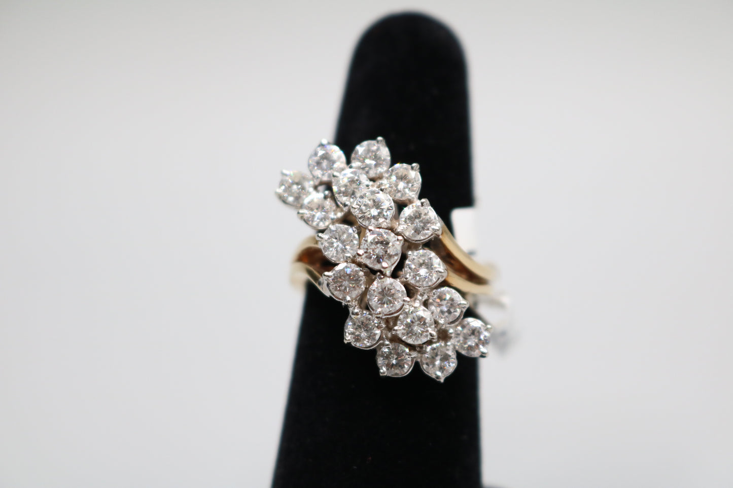 14K Yellow Gold Diamond Waterfall Style Cluster Ring (size 8 1/2) (3.57 ctw) (Local Pick-Up Only)