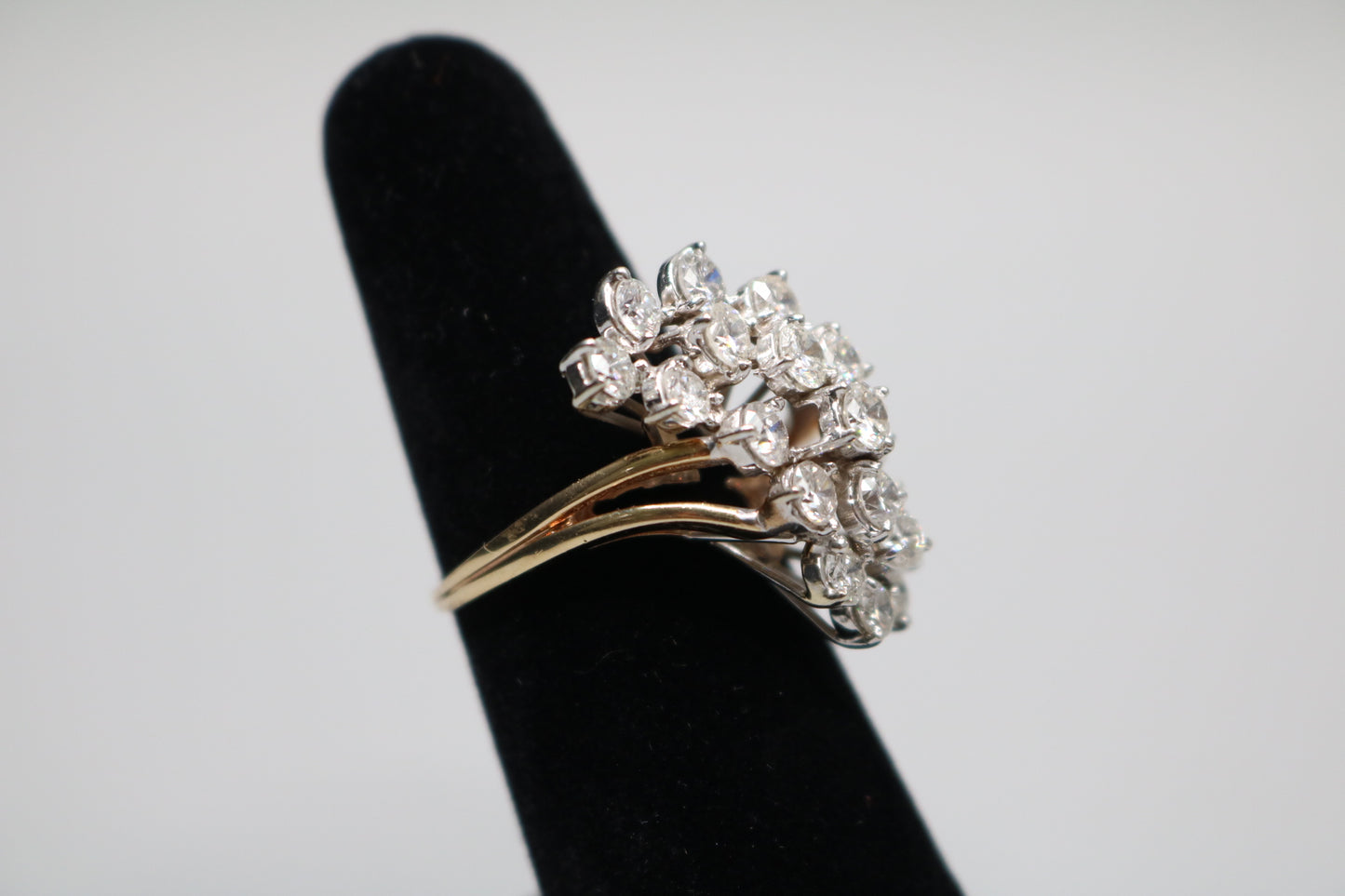 14K Yellow Gold Diamond Waterfall Style Cluster Ring (size 8 1/2) (3.57 ctw) (Local Pick-Up Only)