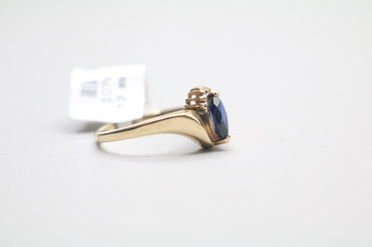 10k Yellow Gold Blue Stone Bypass Ring (Size 6 1/2)