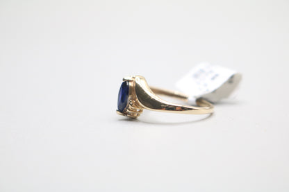 10k Yellow Gold Blue Stone Bypass Ring (Size 6 1/2)